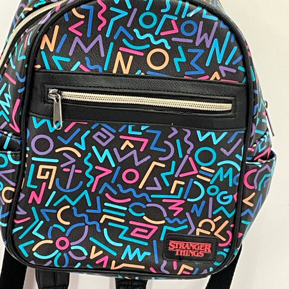 Stranger Things Black Mini Backpack With Neon Geometric Print Funko - Picture 2 of 8